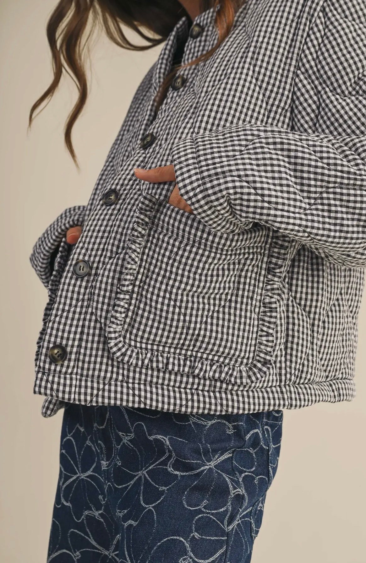 Dylan Gingham Jacket in Navy
