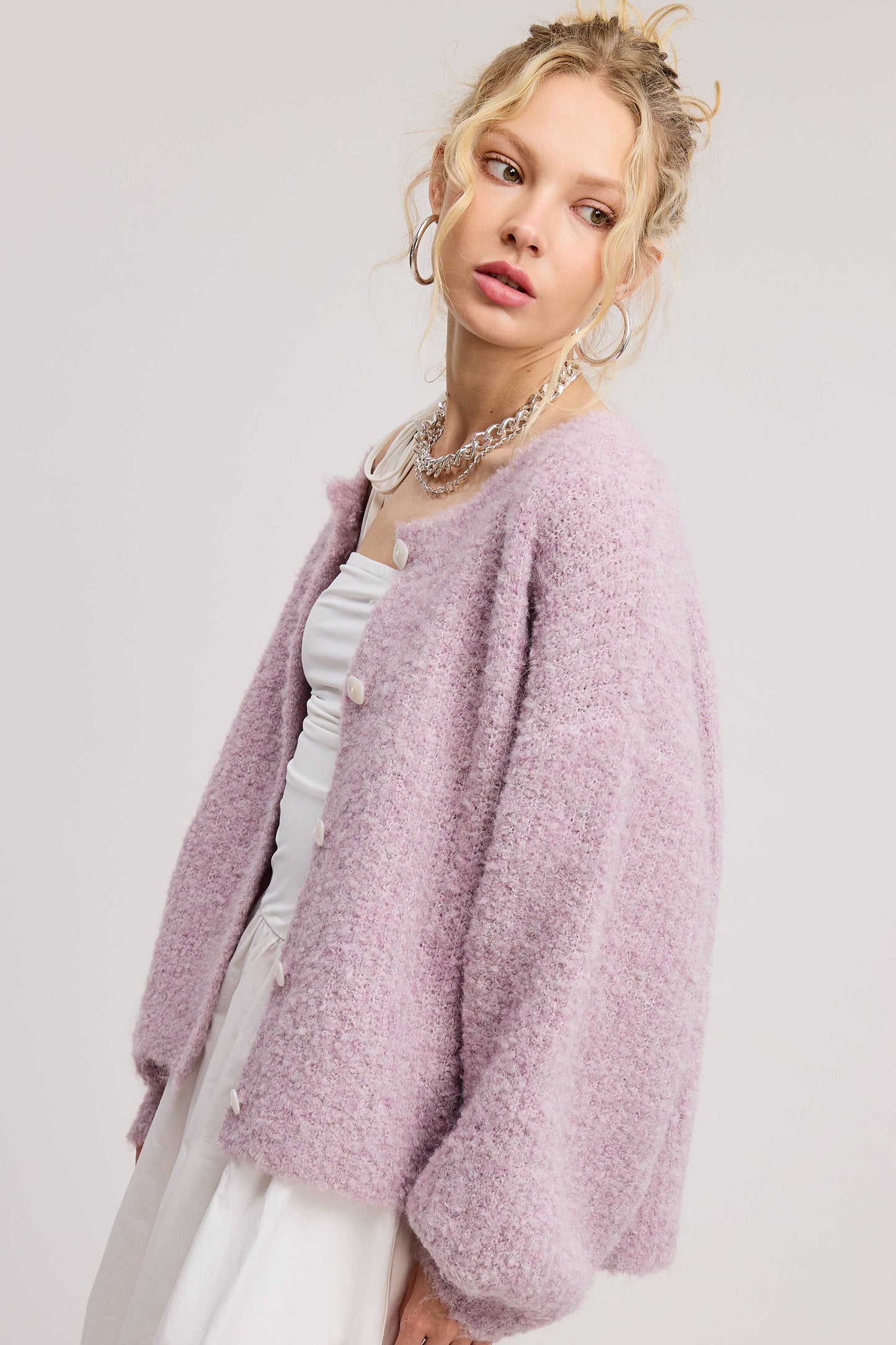 Confetti Balloon Sleeve Cardigan