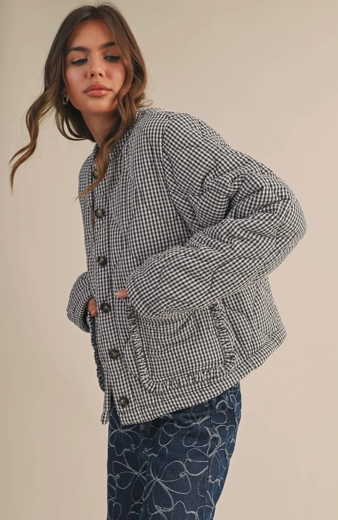 Dylan Gingham Jacket in Navy