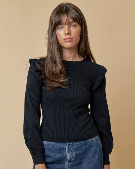 Ruffled Shoulder Top in Black