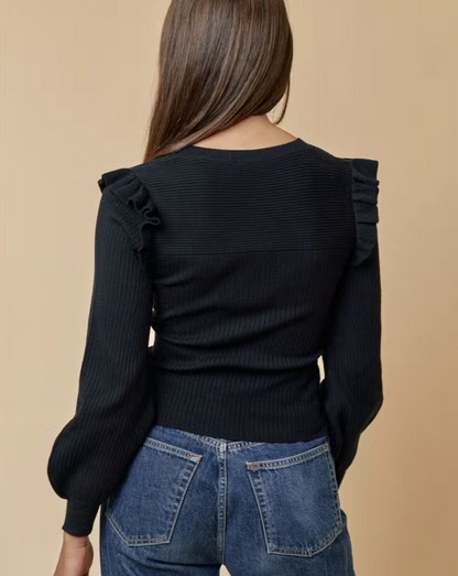 Ruffled Shoulder Top in Black