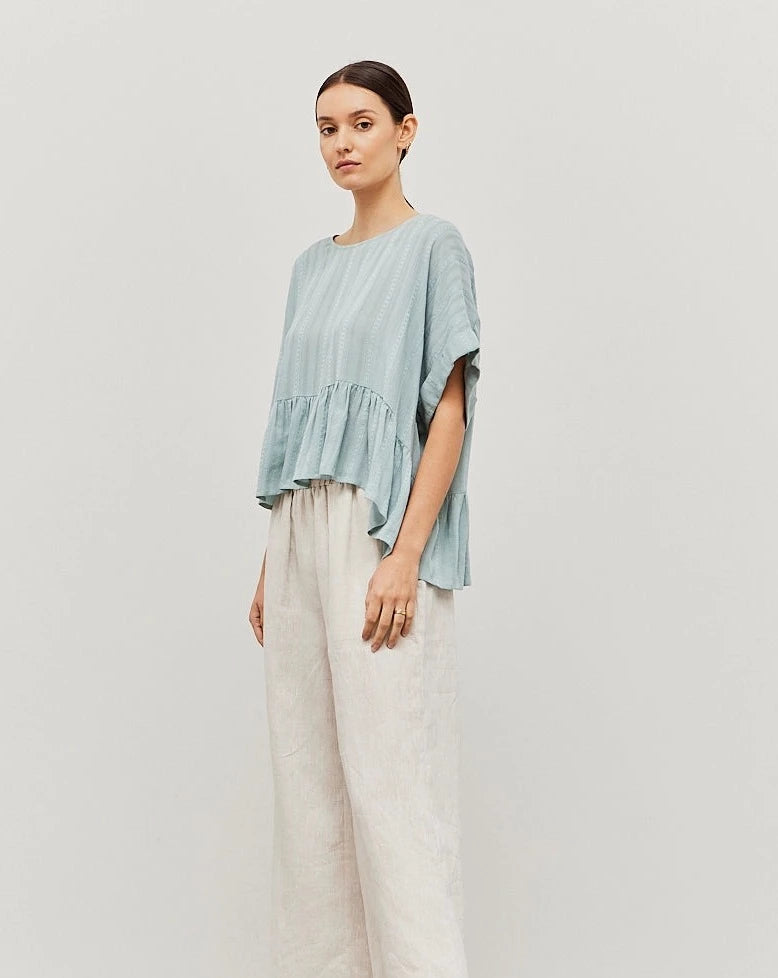 Woven Ruffle Top in Teal Dust