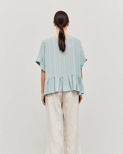 Woven Ruffle Top in Teal Dust